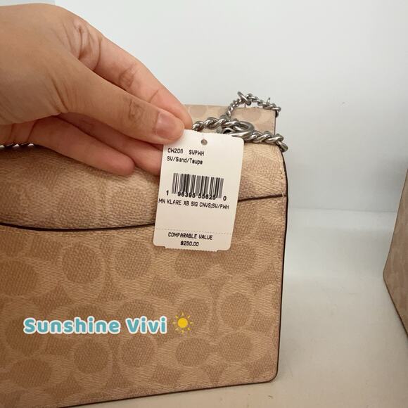NWT Coach Mini Klare Crossbody Bag Signature Canvas CW206 Silver/Sand/Taupe - Picture 3 of 9